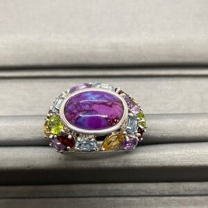 Silver Multicolor Gemstone Silver Ring size 7